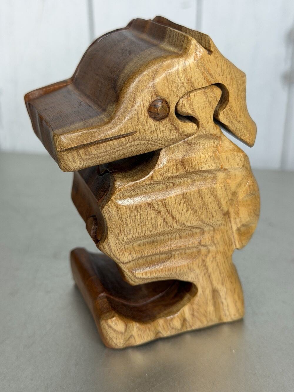 Wood Seahorse Puzzle Box Carved Trinket Handcrafted Decor Vintage